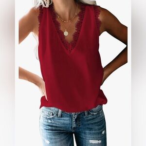 Wine Red Eyelash Lace Sleeveless Top